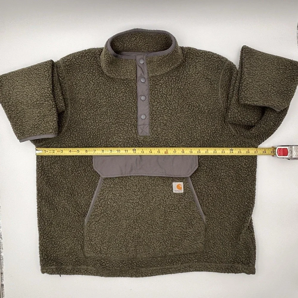 Carhartt Fleece Pullover Mens XL Olive Green Snap Mock Neck Jacket 104991